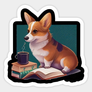 Books and Coffee and Dog Sticker